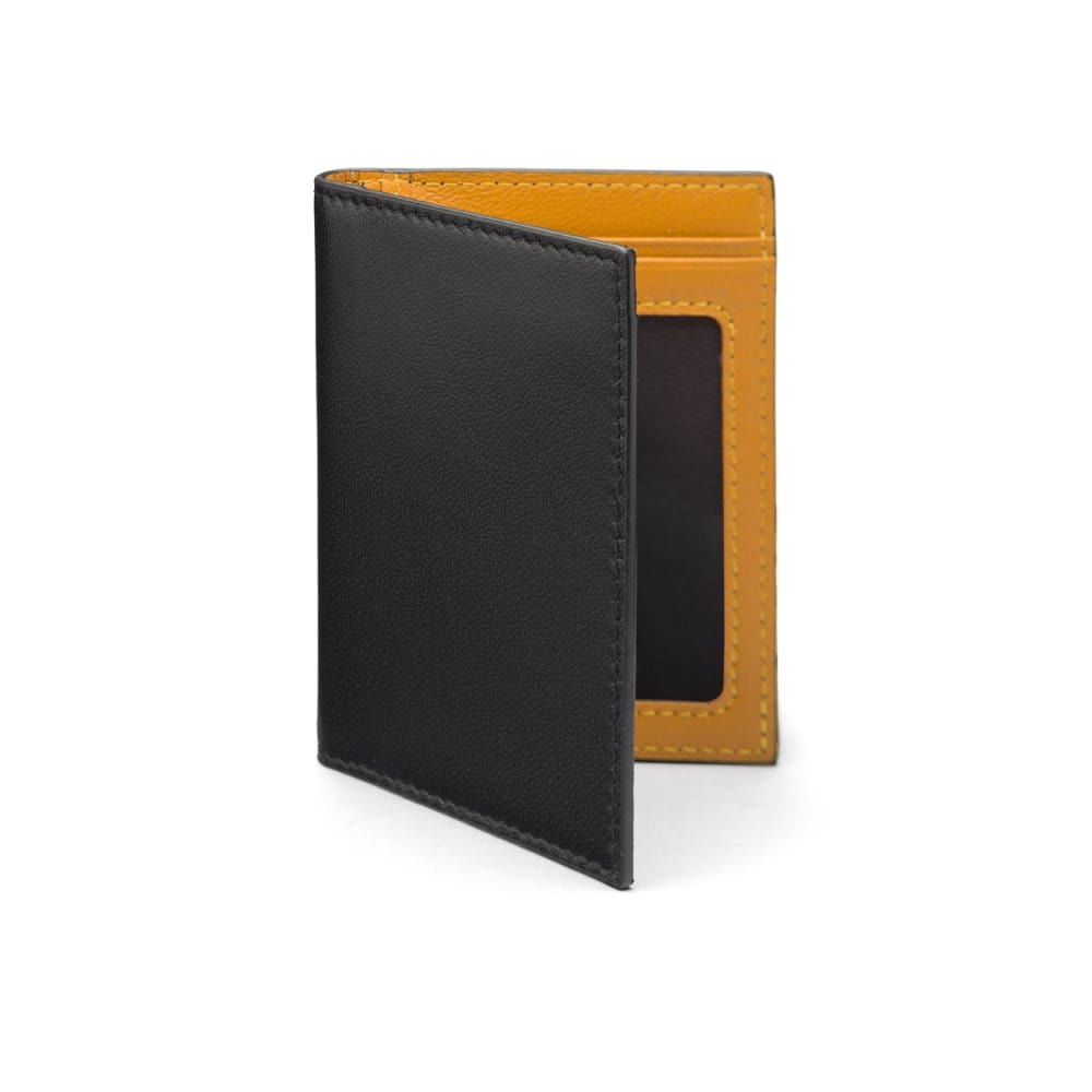 Black With Yellow Bi-Fold Soft Leather Credit Card Case with RFID Protection