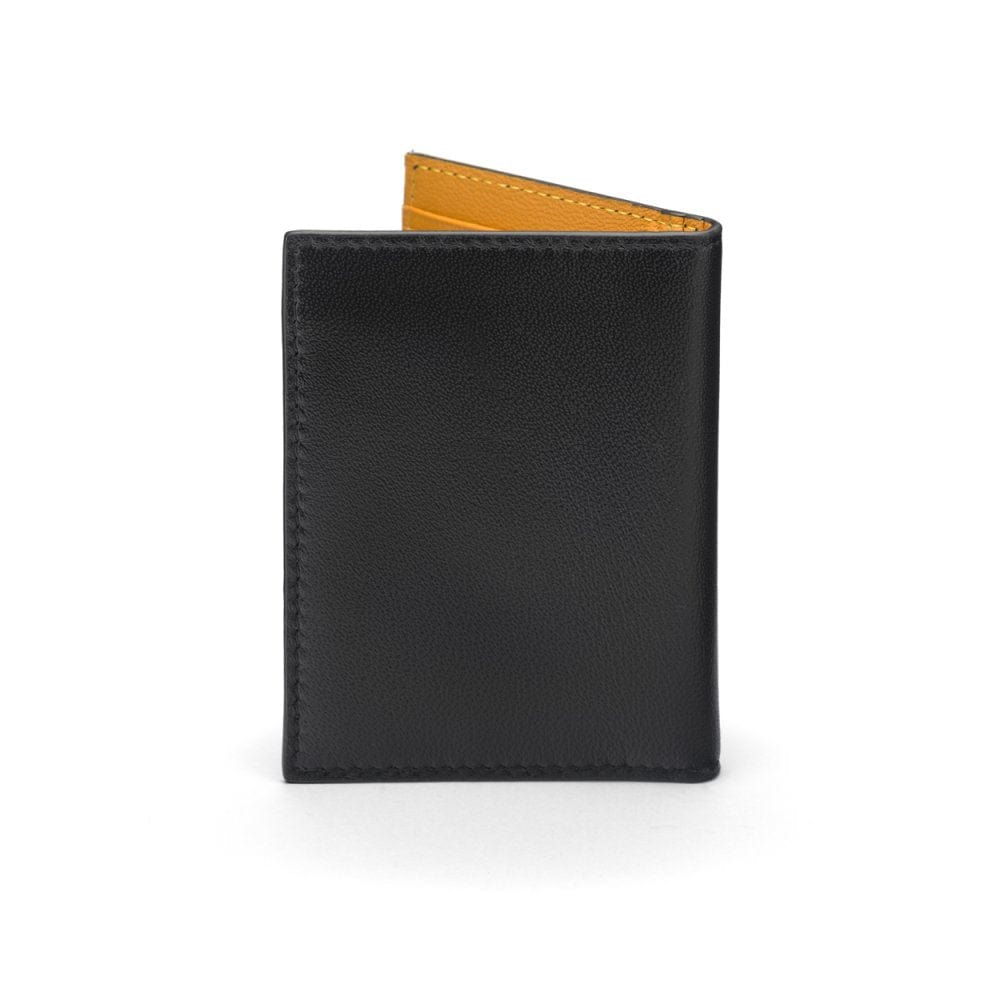 Black With Yellow Bi-Fold Soft Leather Credit Card Case with RFID Protection