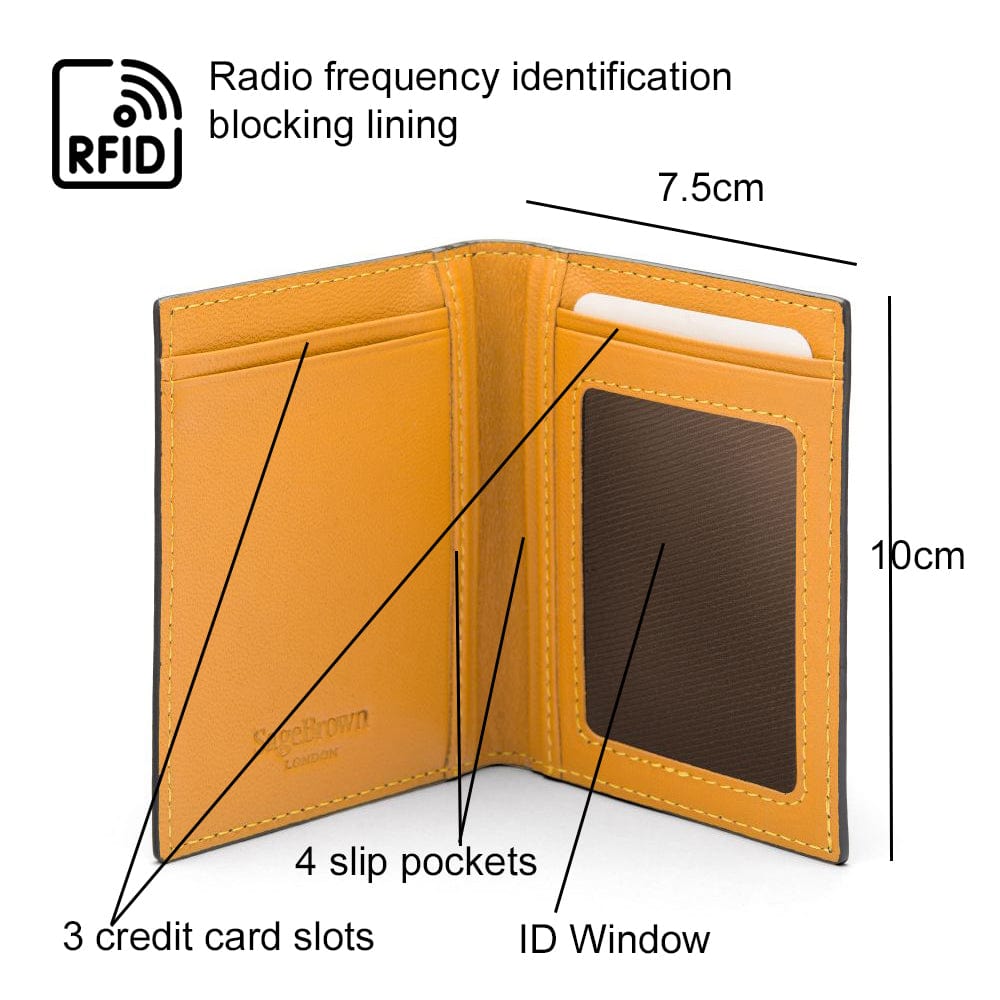 RFID Credit Card Wallet in black with yellow leather, features