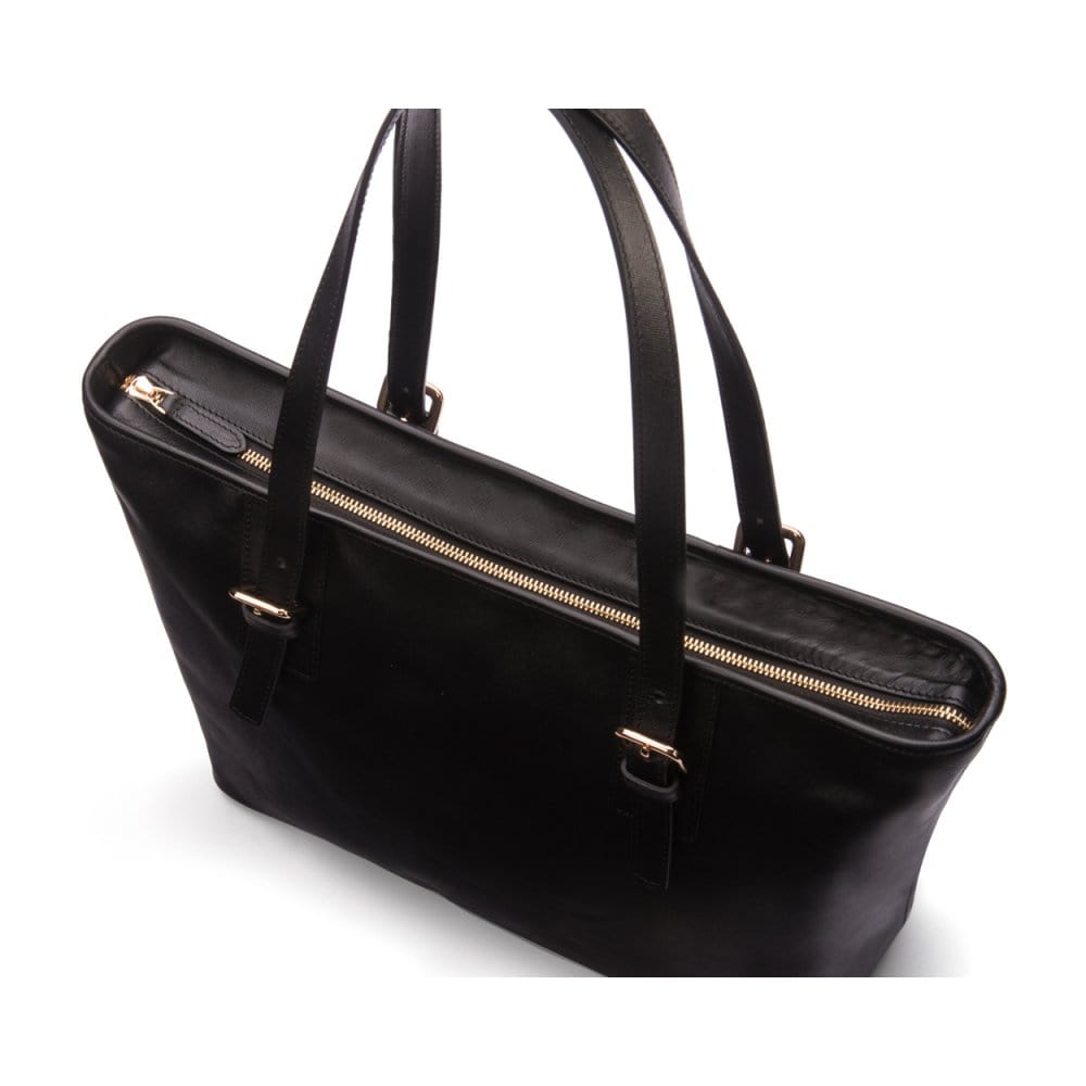 Women&#39;s leather 13&quot; laptop workbag, black saffiano, zip closure