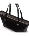 Women's leather 13" laptop workbag, black saffiano, zip closure