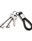 Woven leather key fob, black