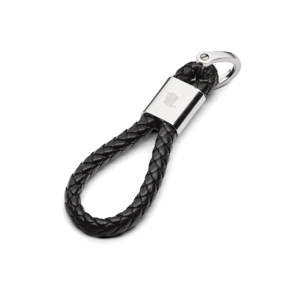 Woven leather key fob, black, front