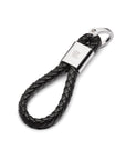 Woven leather key fob, black, front