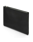 Zip top leather folder, black, side view