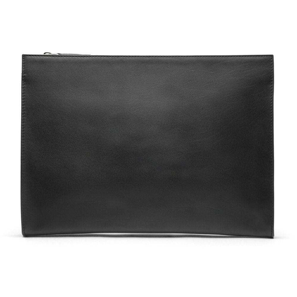 Zip top leather folder, black, back view