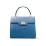 Real ostrich top handle bag, blue, front view