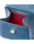 Real ostrich top handle bag, blue, inside view