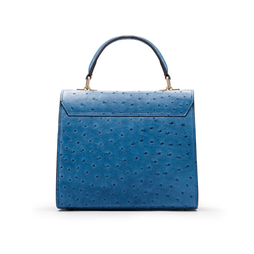 Real ostrich top handle bag, blue, back view