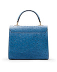 Real ostrich top handle bag, blue, back view