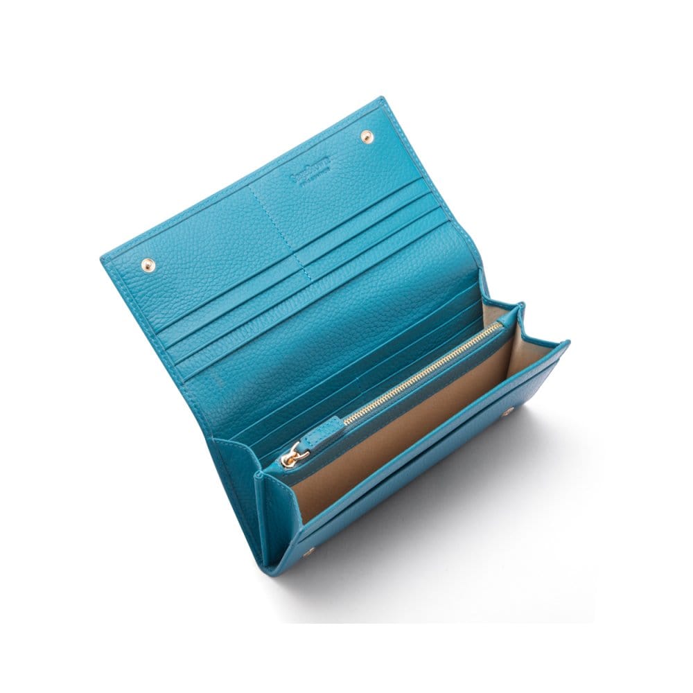 Leather Mayfair concertina purse, blue, inside