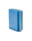 RFID blocking leather tri-fold purse, blue, front view