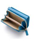 RFID blocking leather tri-fold purse, blue, inside view