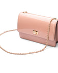 Leather chain bag, blush patent, side view