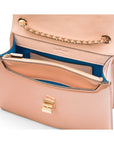 Leather chain bag, blush patent, inside view