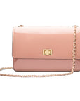 Leather chain bag, blush patent, front view