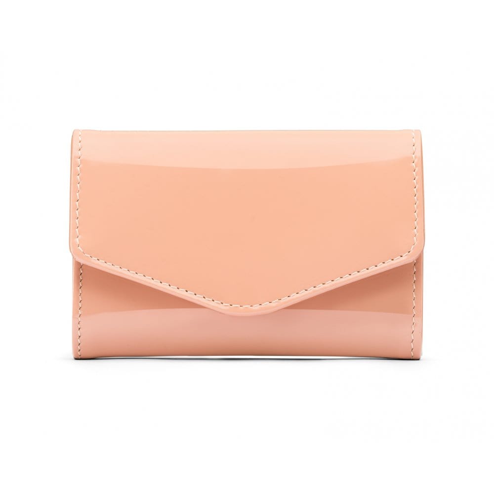 Small leather concertina purse, blush patent, front