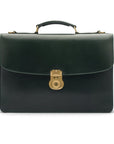 Bridle hide briefcase with brass lock, Harvard, green, front