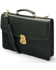 Bridle hide briefcase with brass lock, Harvard, green, side