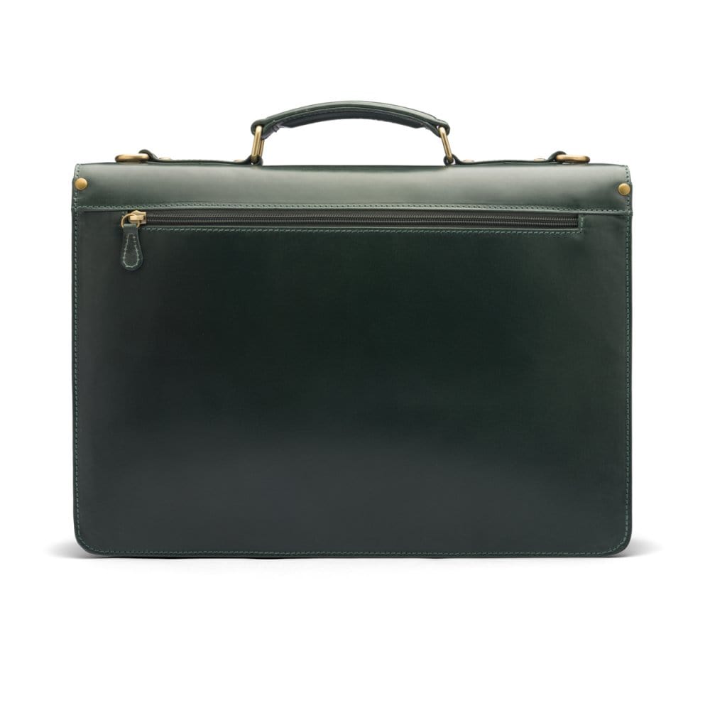 Bridle hide briefcase with brass lock, Harvard, green, back