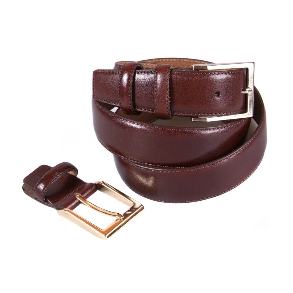 Leather belt with 2 buckles , brown