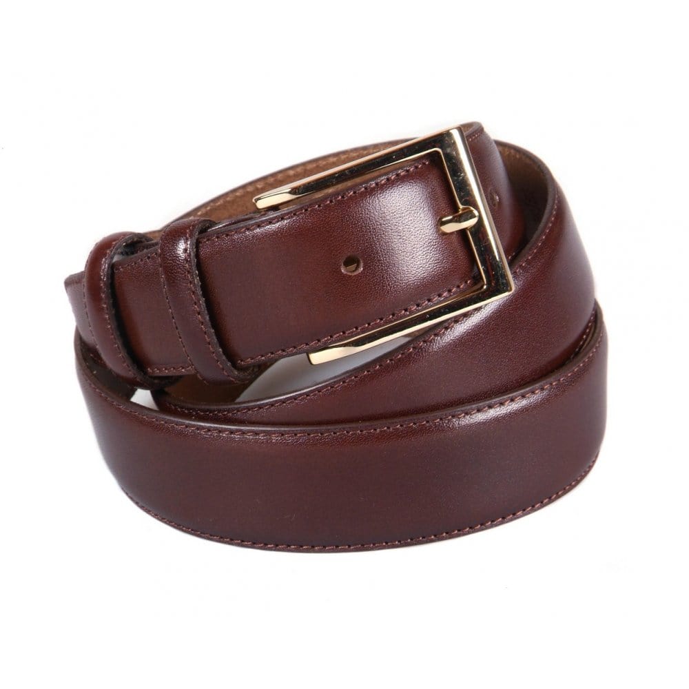 Leather belt with gold buckle, brown