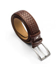 Woven leather belt for men, brown