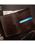 3/4 length tall bifold wallet with 6 CC, brown, lifestyle
