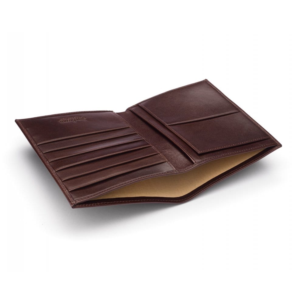 3/4 length tall bifold wallet with 6 CC, brown, inside