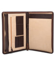 A4 leather notepad folder, brown, open