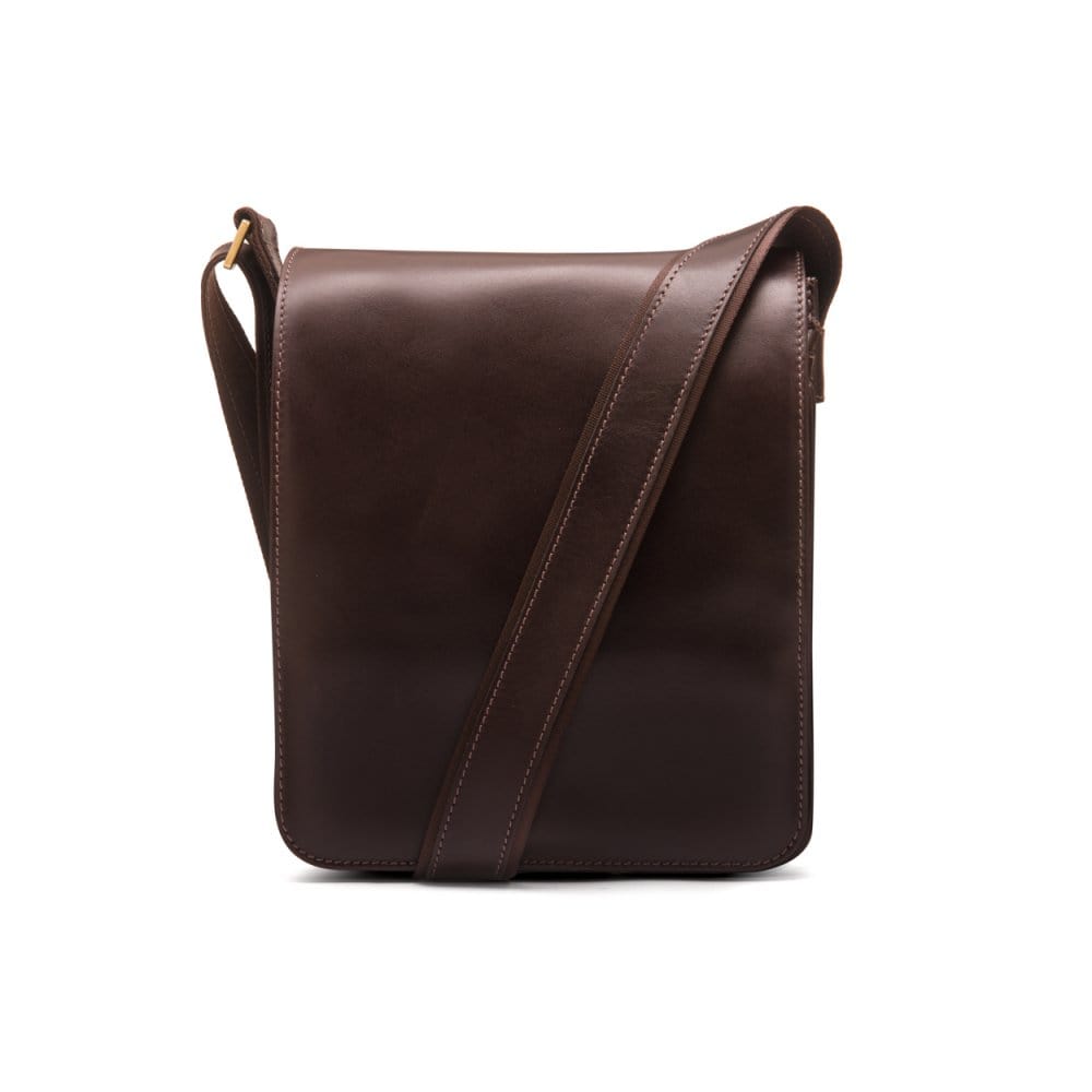 Leather A4 messenger bag, brown, front