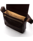 Leather A4 messenger bag, brown, inside