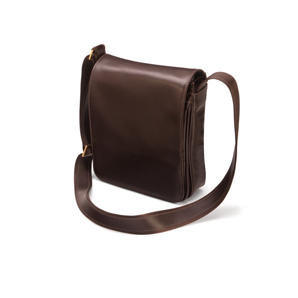 Leather A4 messenger bag, brown, side