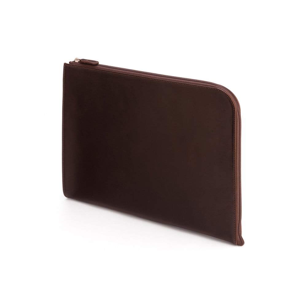A4 zip around leather folder, brown, side