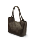 Woven leather shoulder bag, brown, side