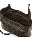 Woven leather shoulder bag, brown, open