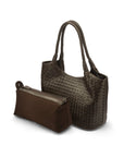 Woven leather shoulder bag, brown, with detachable inner bag