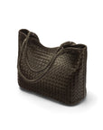 Woven leather shoulder bag, brown