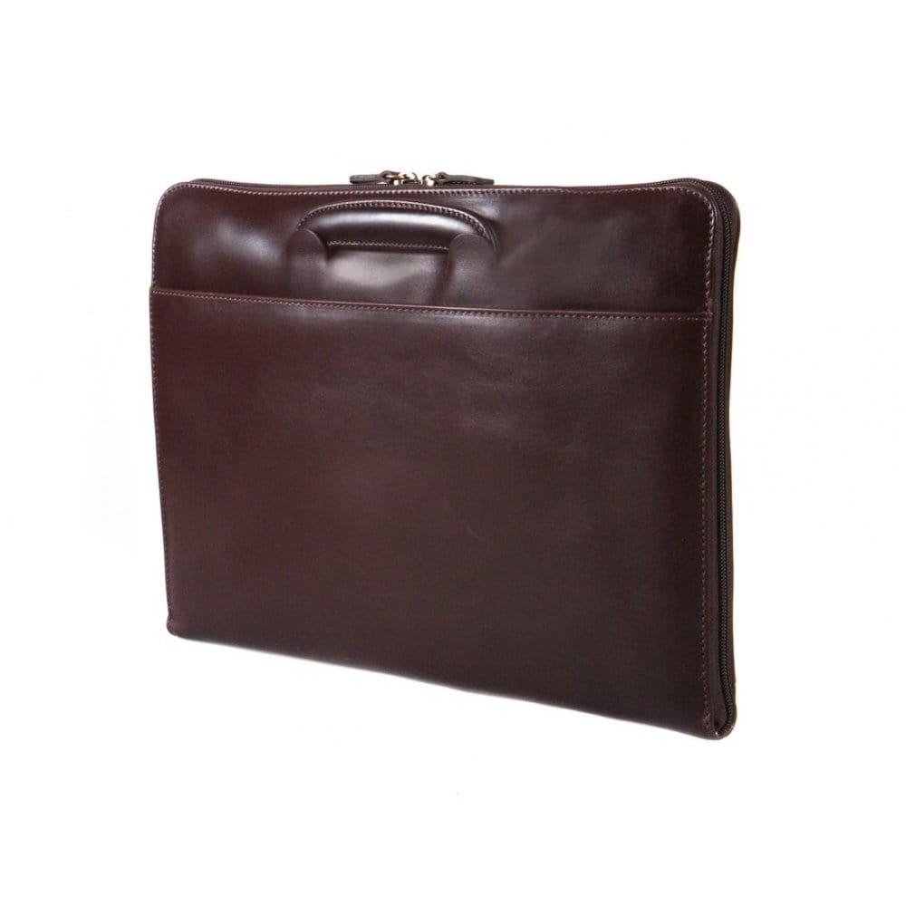 Leather A4 document case with retractable handles, brown, back