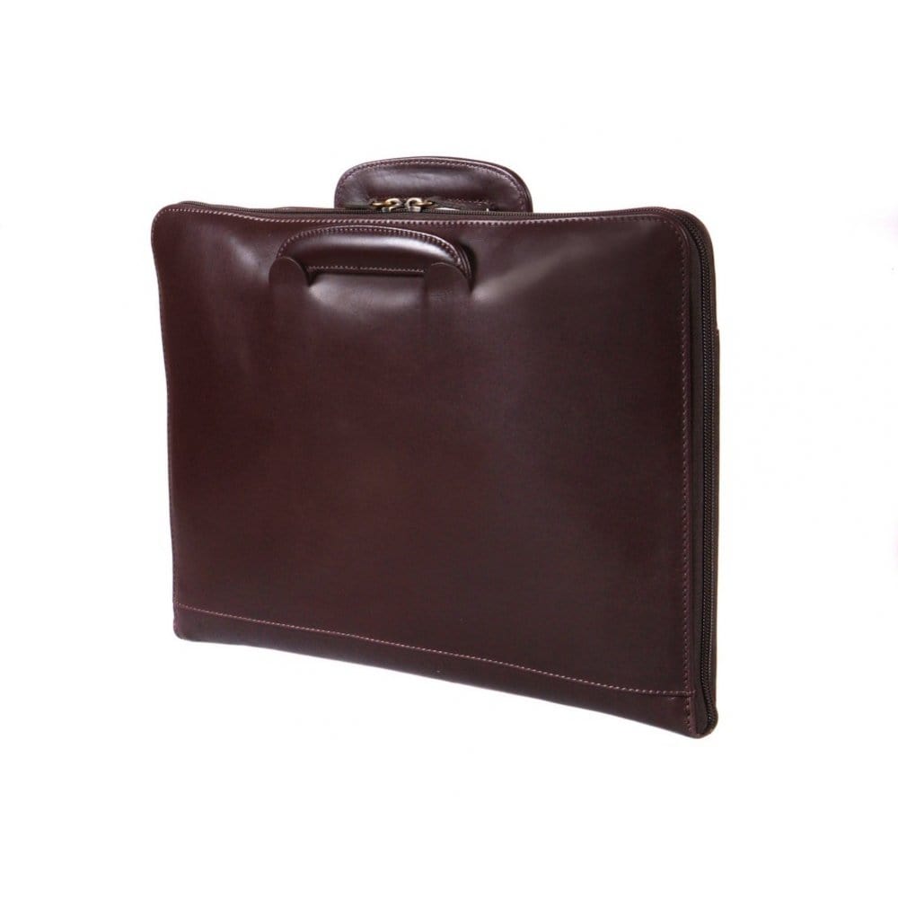 Leather A4 document case with retractable handles, brown, side