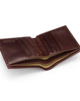 Bifold leather wallet with 6 credit cards, brown, inside