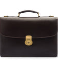 Bridle hide briefcase with brass lock, Harvard, brown, front