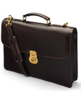 Bridle hide briefcase with brass lock, Harvard, brown, side