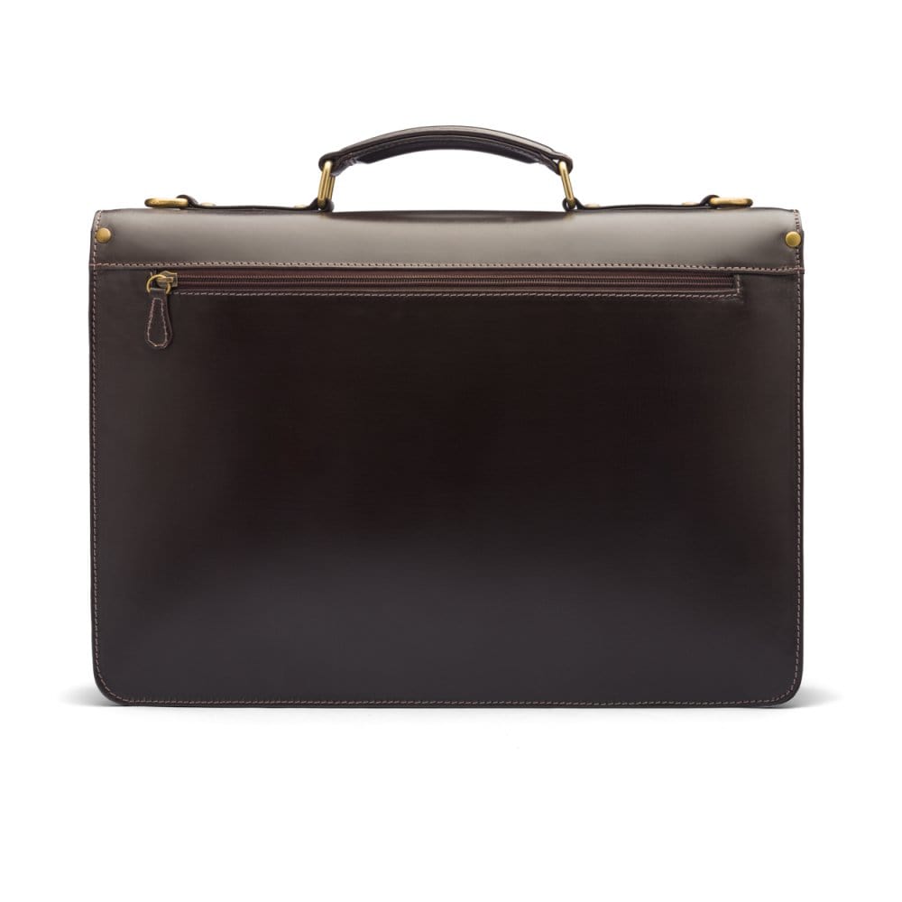 Bridle hide briefcase with brass lock, Harvard, brown, back