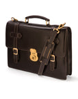 Leather Cambridge satchel briefcase, brown bridle, side