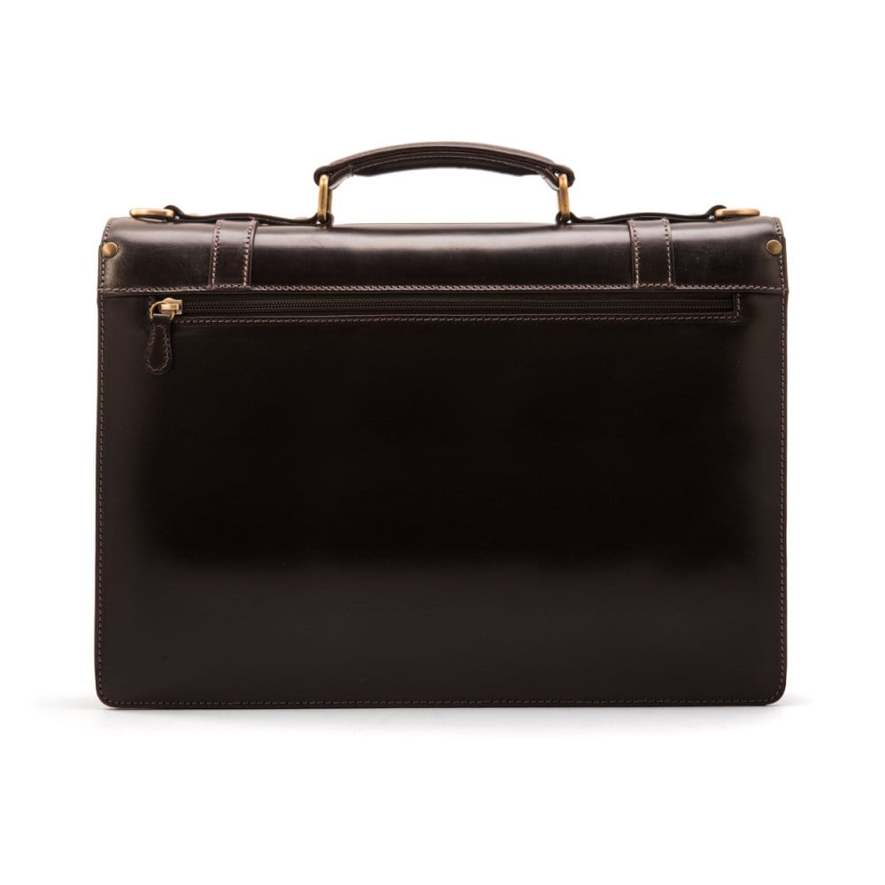 Leather Cambridge satchel briefcase, brown bridle, back