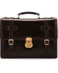 Leather Cambridge satchel briefcase, brown bridle, front