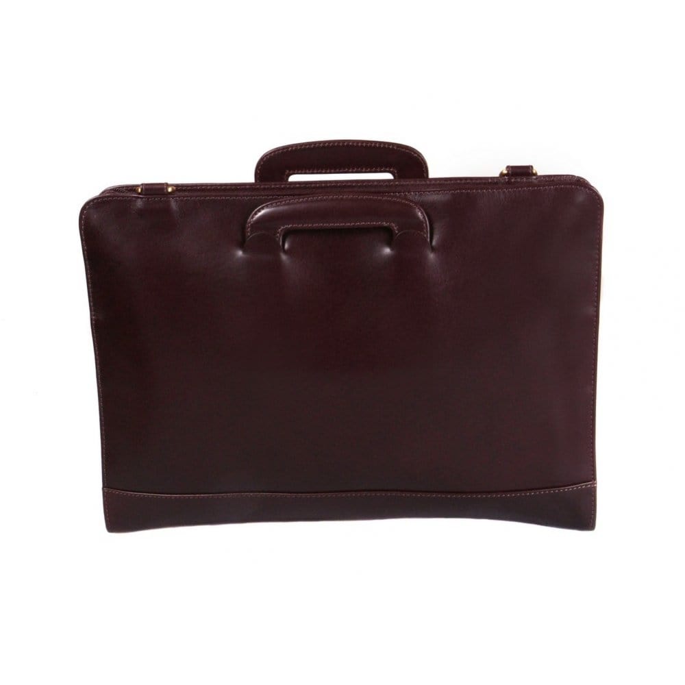 Leather briefcase with retractable handles, brown, front
