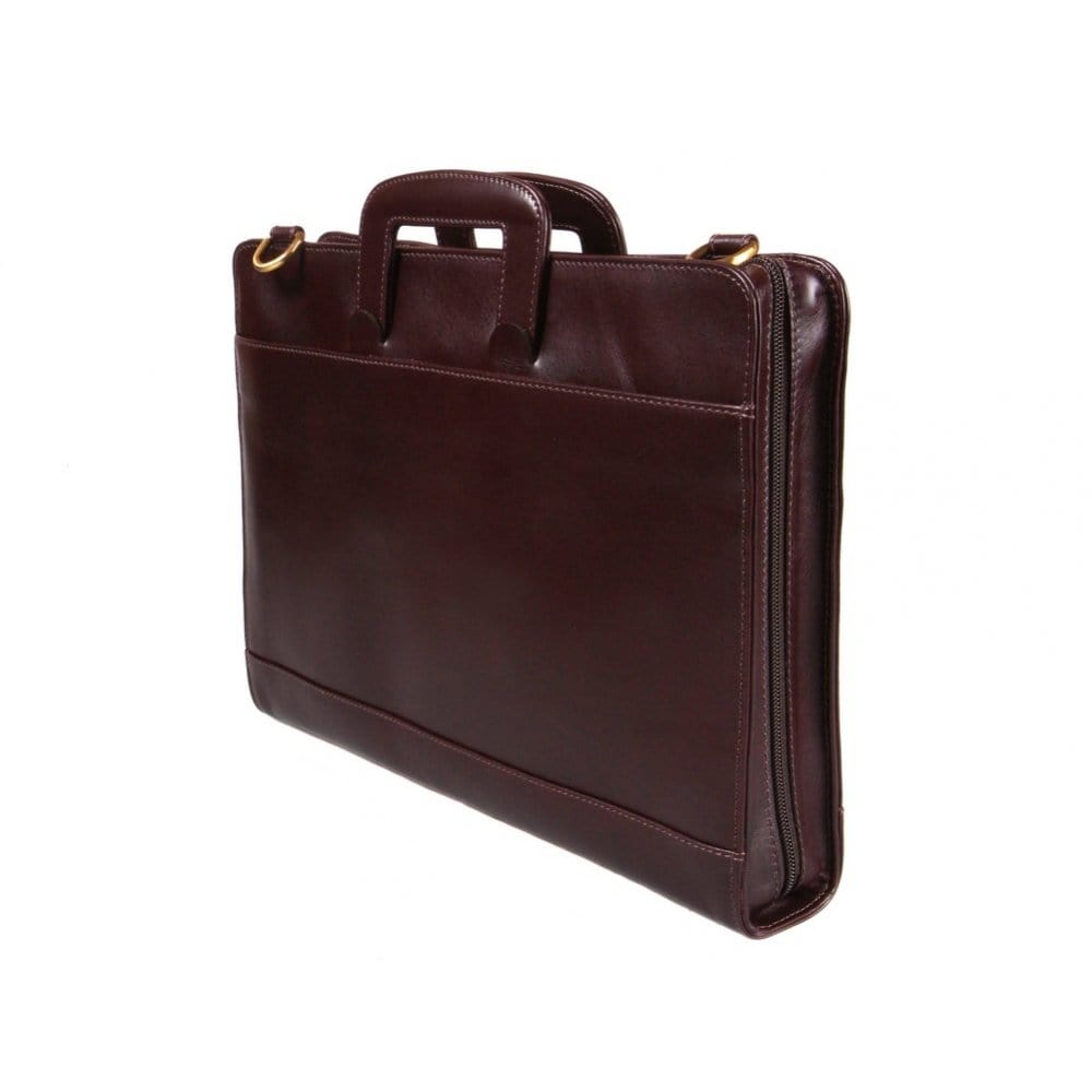 Leather briefcase with retractable handles, brown, side