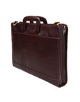 Leather briefcase with retractable handles, brown, side